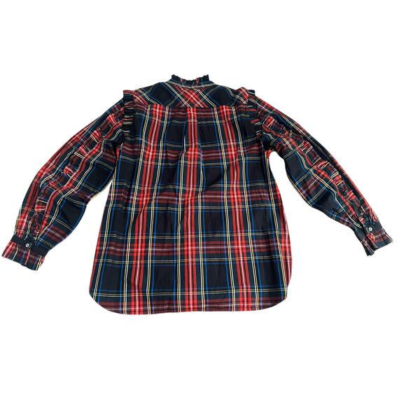 NEW J.Crew Classic Fit Ruffle Popover in Black Stewart Tartan Size Large NWT - Picture 2 of 9